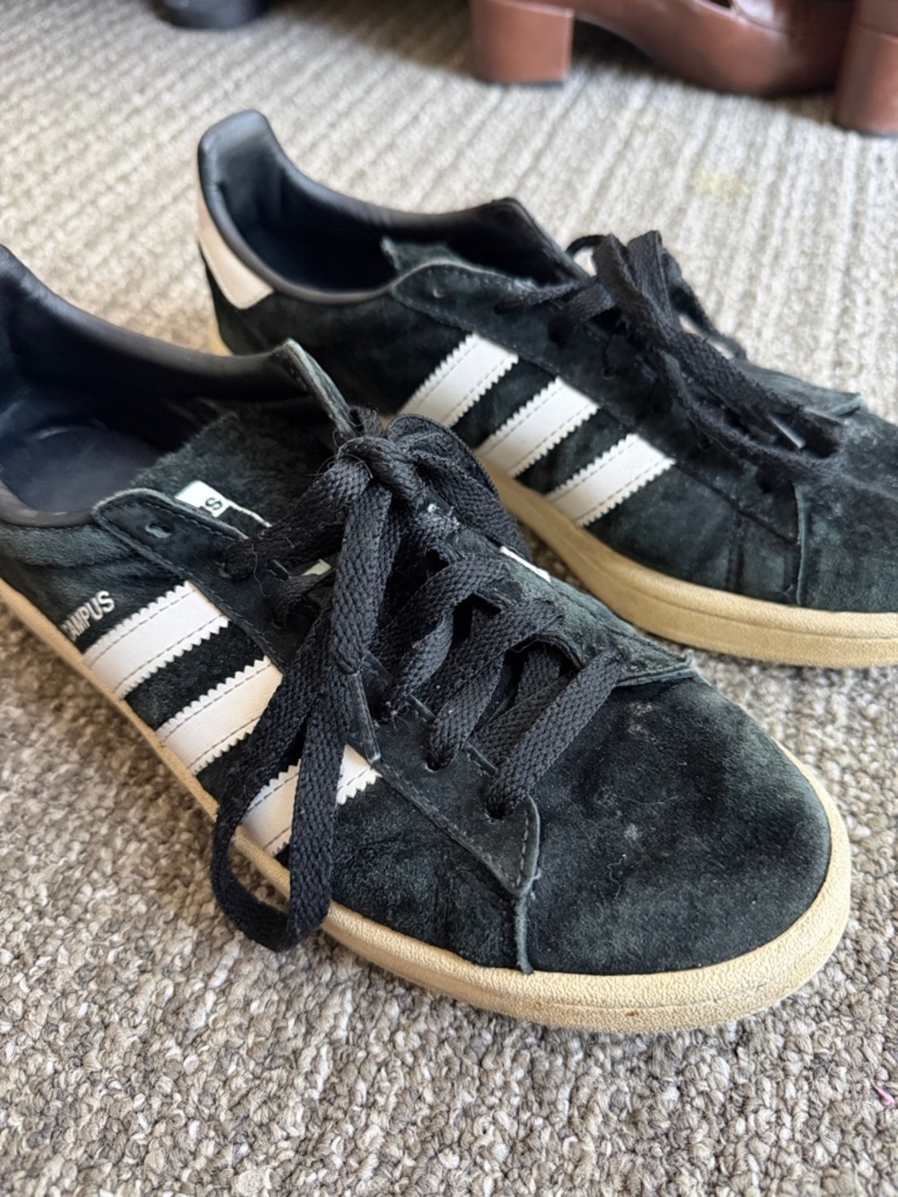adidas Black Suede Campus Sneakers White three 3 Stripe 7